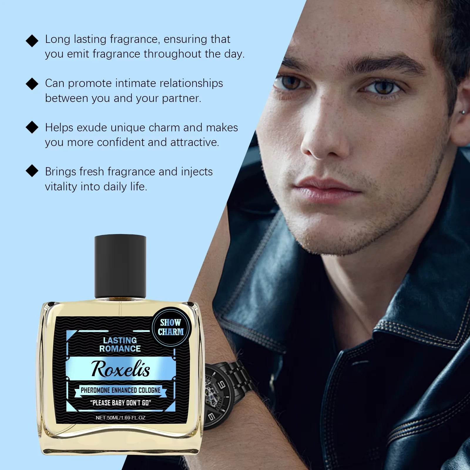 Roxelis 50ml Cologne Pheromone Perfume Bergamot Amber Wood Dating Long Lasting Fragrance Floral Scent Flirting Men Perfume Mist